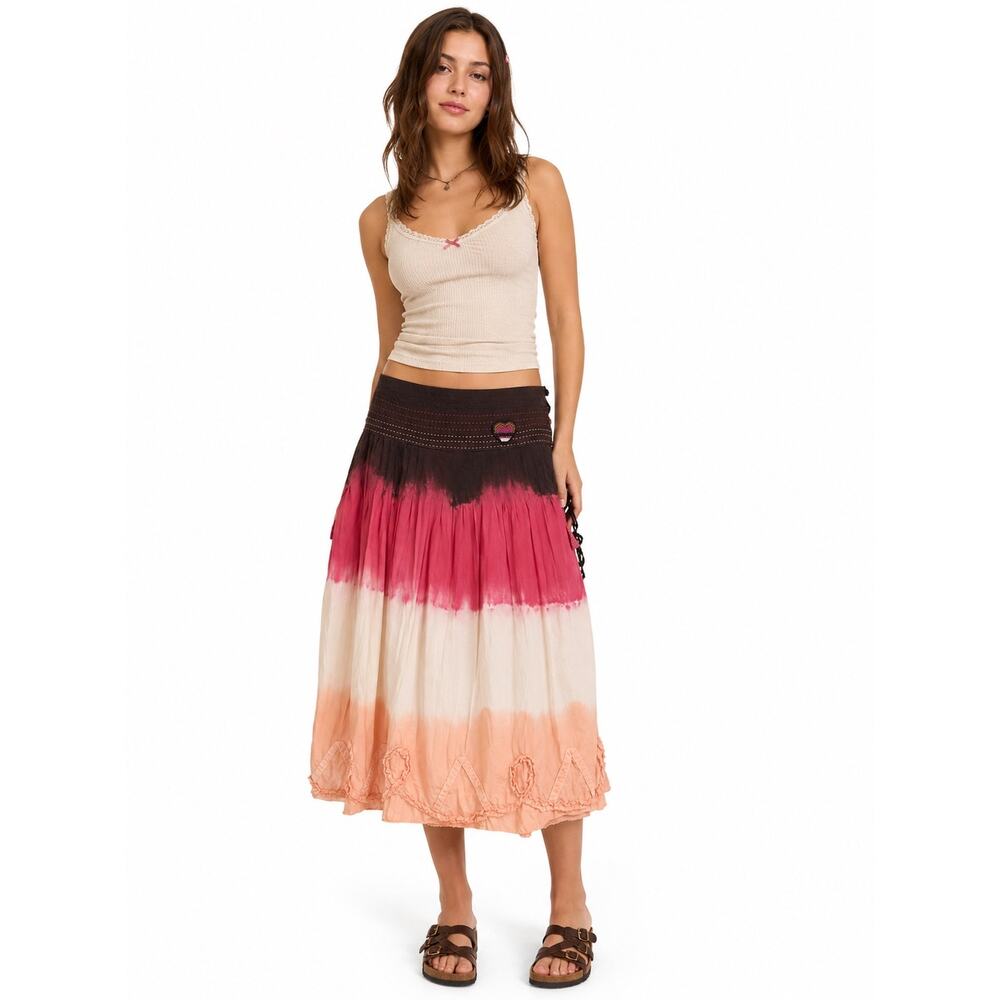 Y2K Oilily Womens Silk Cotton Knee Length Skirt Size 38 Boho Whimsigoth Artsy